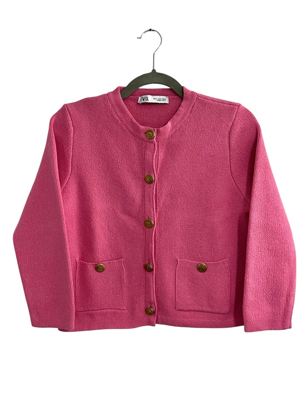 Zara Vibrant Pink Cardigan with Embossed Gold Buttons - Picture 4 of 12